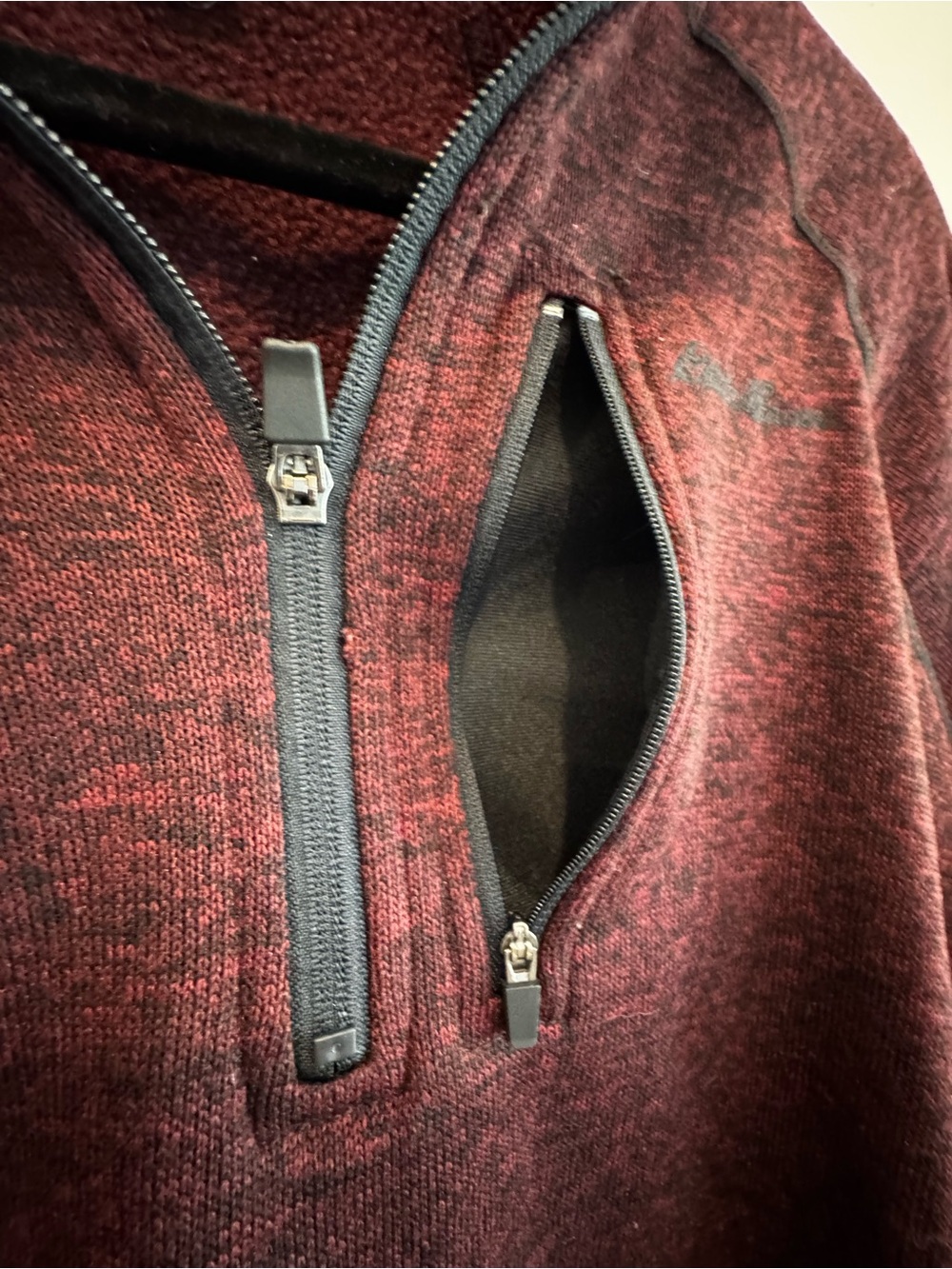 Eddie Bauer Men’s Medium Burgundy Quarter Zip Fleece Pullover - Picture 6 of 11